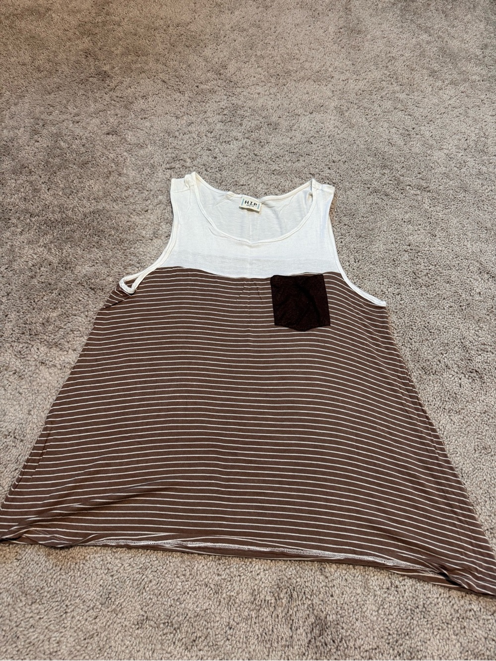 h.i.p. White & Brown Striped Tank with Chest Pocket